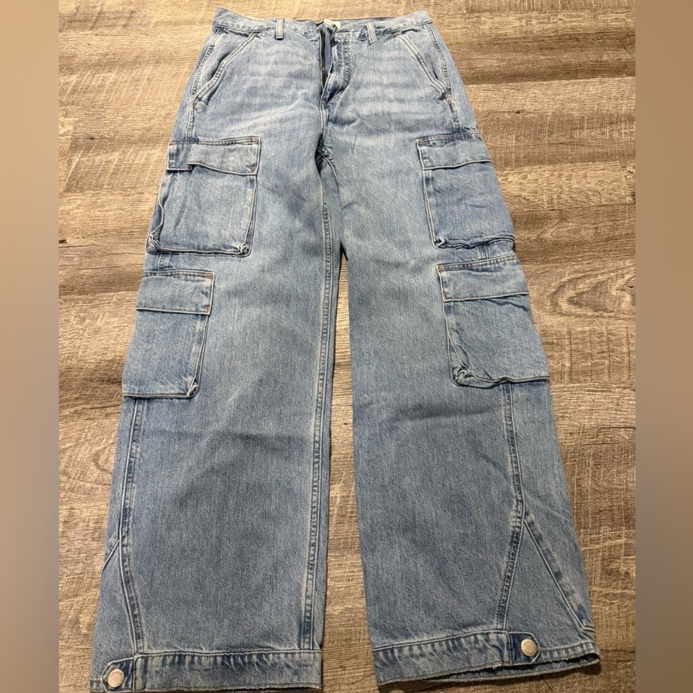 Denim Forum Light Blue Relaxed Cargo Jeans